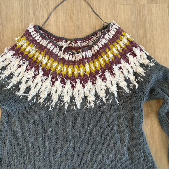 ** Free People Baltic Alpaca Mohair Fair Isle Pullover Sweater Gray S CABINCORE - Picture 5 of 8
